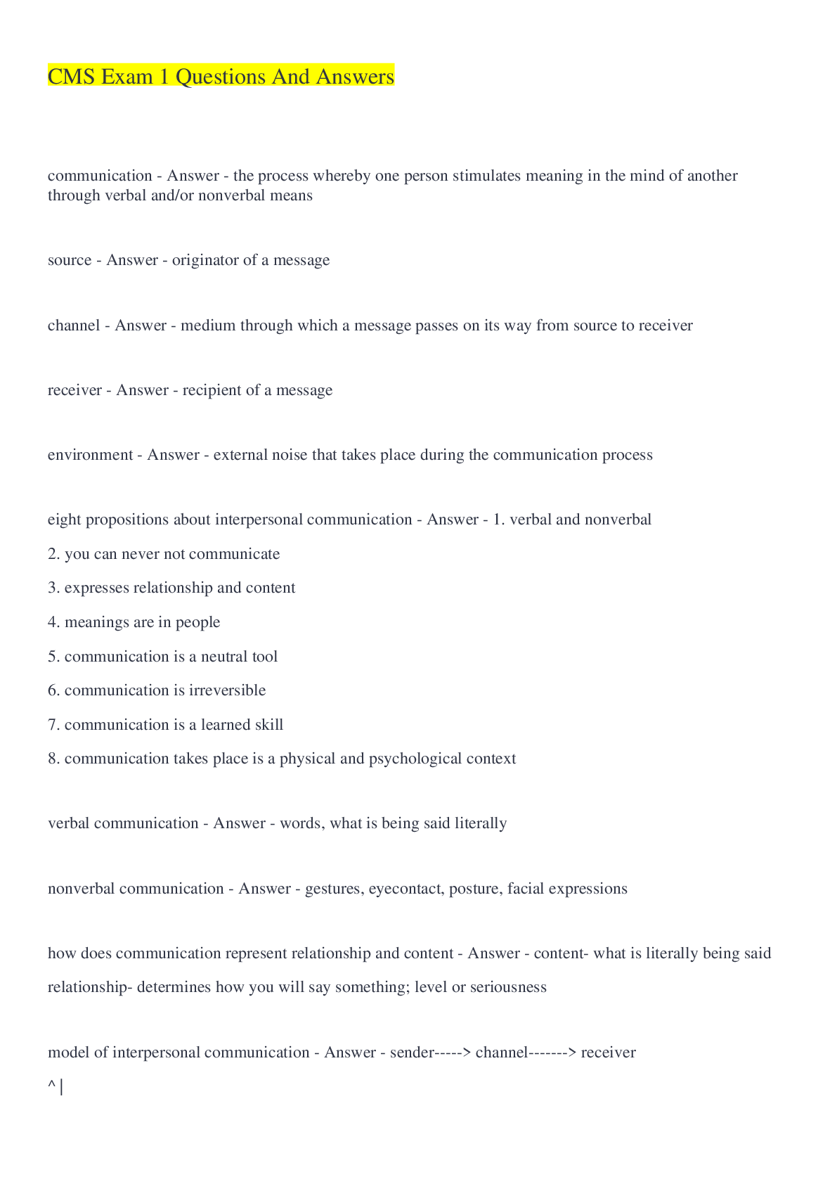 Preview image for CMS Exam 1 Questions And Answers 2022/2023